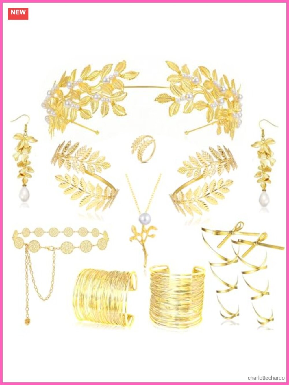 11Pcs Greek Goddess Costume Jewelry Set Gold Plated Headband Earrings